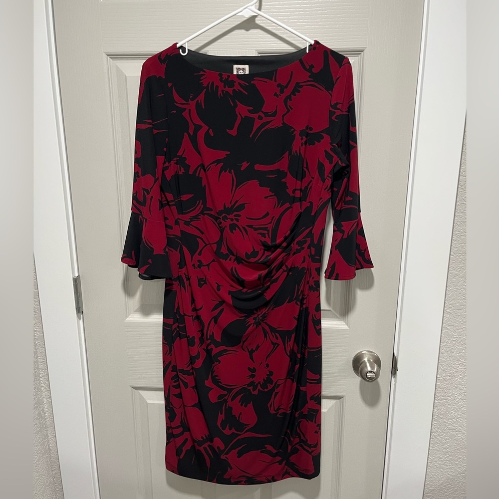 Anne Klein Black and Red Floral Bodycon Dress